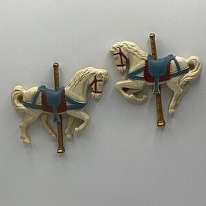 Homco Carousel Horse Wall Hanging Decor Vintage Cream Blue  5"‎